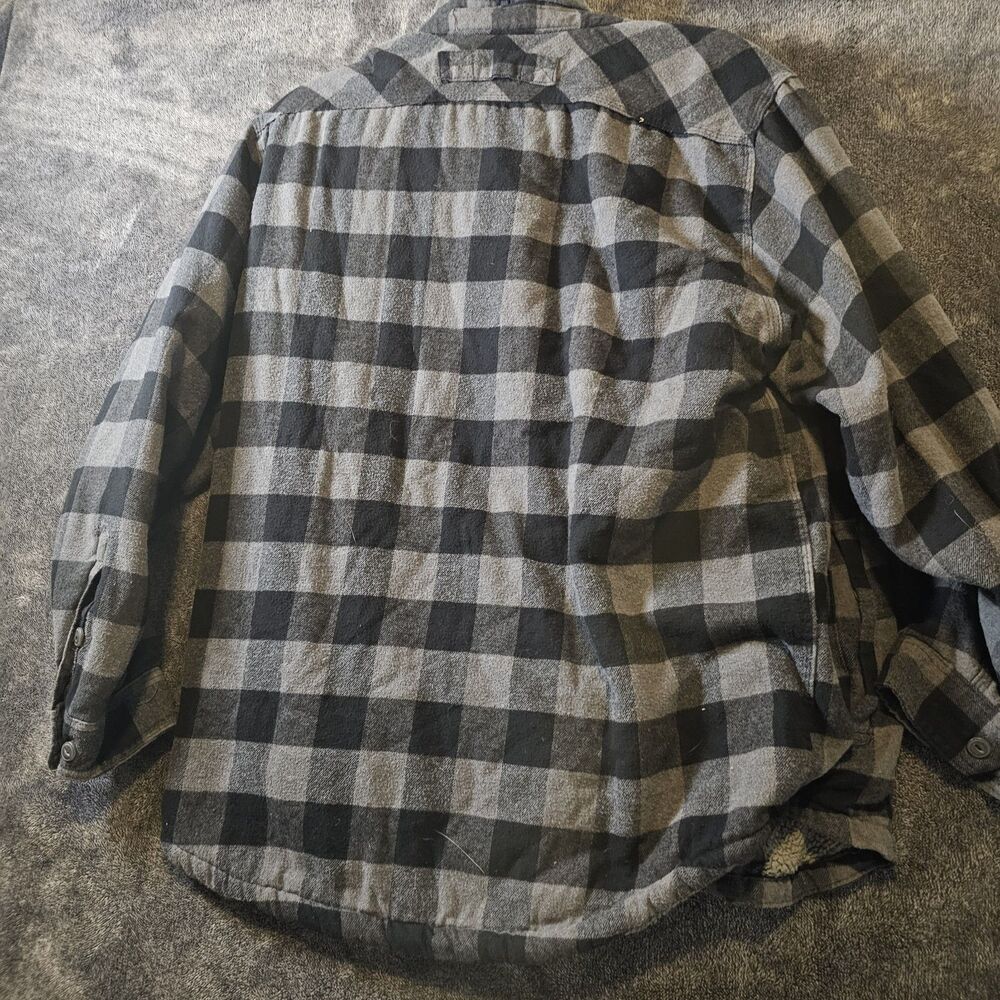 Smith's Workwear Sherpa Lined Hooded Flannel Jacket Gray Black Plaid Men's XL - Picture 6 of 7